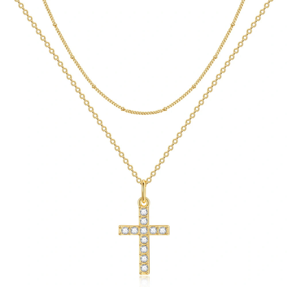 Cross Zircon Layered Necklace